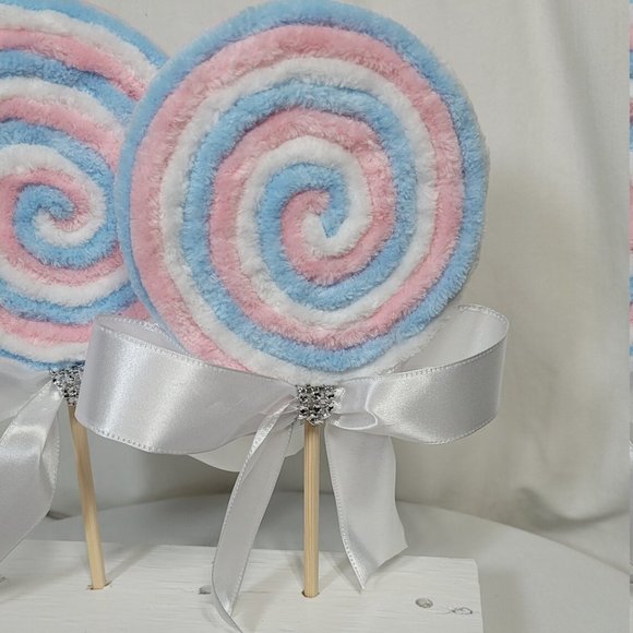 Decorative Velvety Yarn Baby Blue, Pink, &‎ White Lollipop - Picture 2 of 4
